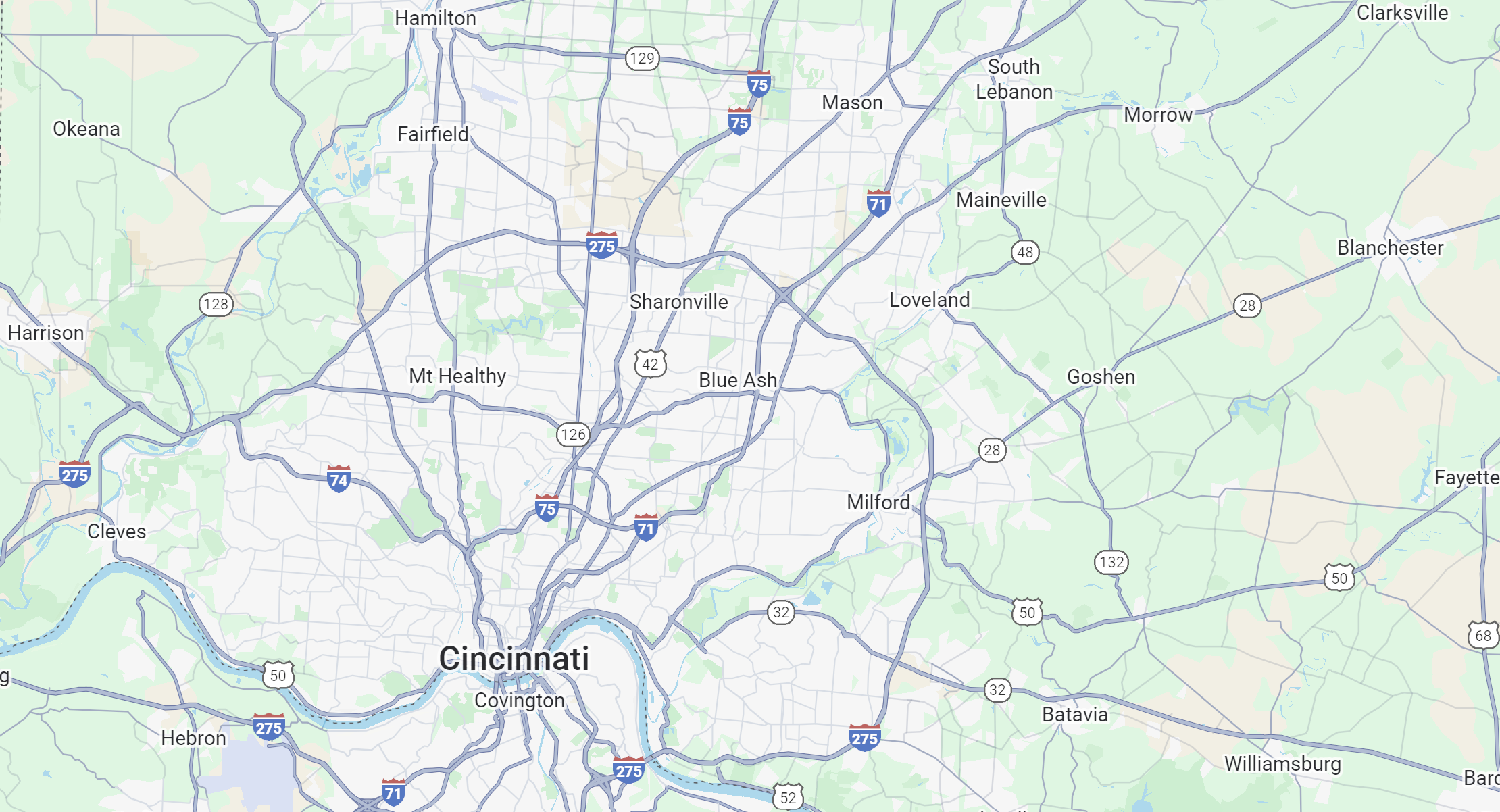 Map showing Greater Cincinnati area